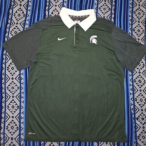 Nike Michigan State Spartans Polo Shirt Mens XL Dri-FIT Embroidered MSU Green